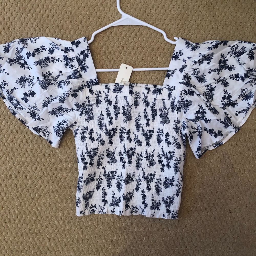 Navy Blue And White Floral Shirt